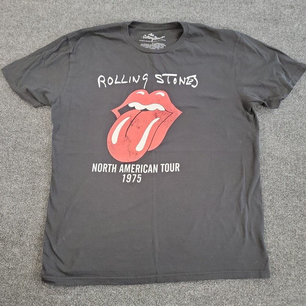 The Rolling Stones 1975 North American Tour Band T Shirt Black Large